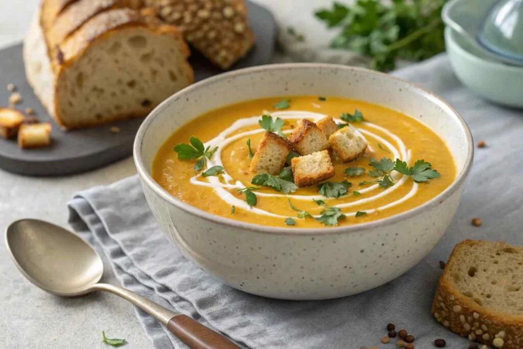 Most Popular Squash Recipes 1 A bowl of creamy butternut squash soup garnished with herbs and cream.Most Popular Squash Recipes