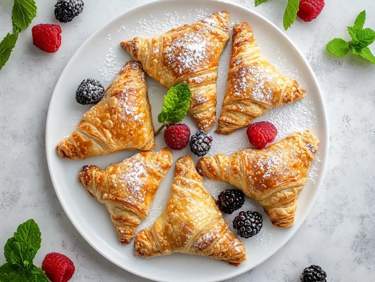 Puff Pastry Breakfast Recipes 4 Plate of puff pastry turnovers filled with fresh berries and dusted with powdered sugar.Puff pastry breakfas