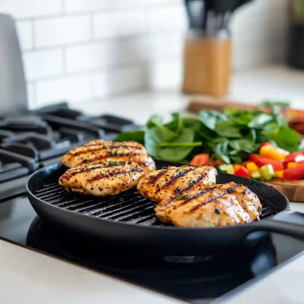 High-Protein Chicken and Spinach Salad 5 Grilling Chicken and Preparing Spinach Salad