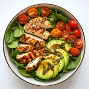 High-Protein Chicken and Spinach Salad 2 Served Chicken and Spinach Salad on Plate