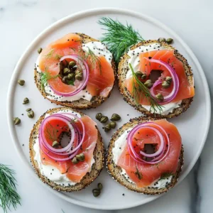 Whole Grain Bagels with Lox and Cream Cheese 2 Whole grain bagel with lox and cream cheese