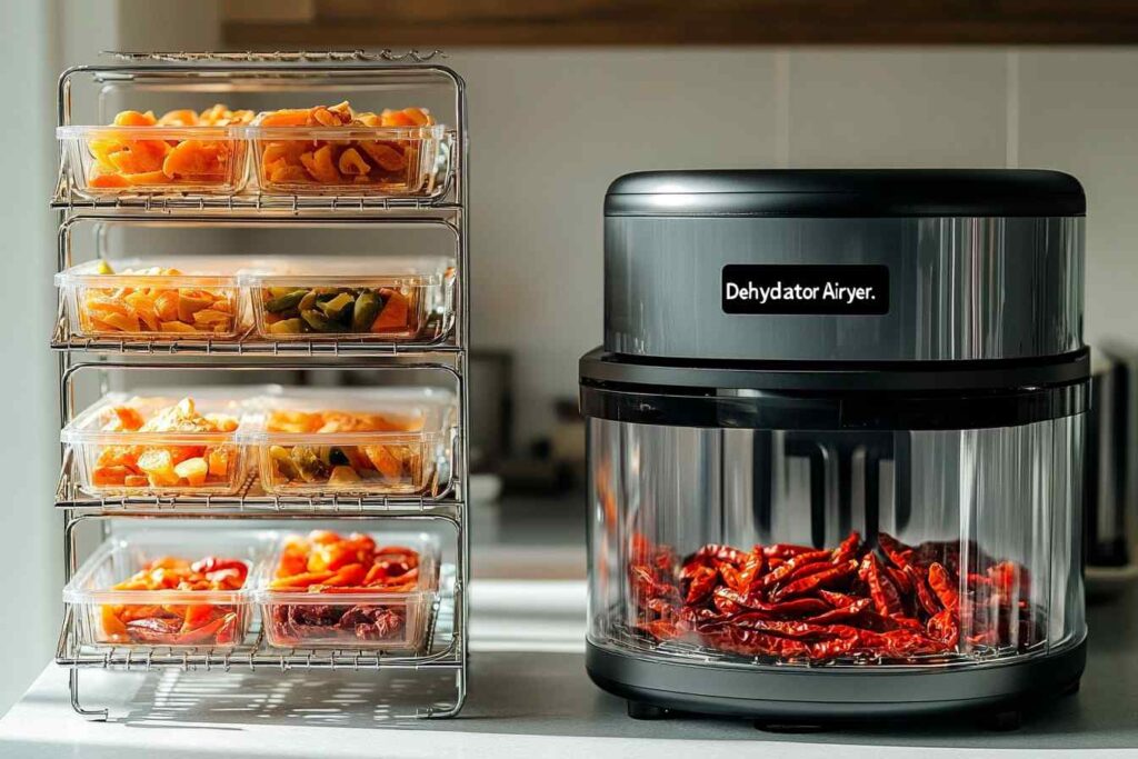 Can I Use an Air Fryer as a Dehydrator? Top Tips You Need Now! 3 Side-by-side comparison of a traditional dehydrator and an air fryer.Can I use an air fryer as a dehydrator?