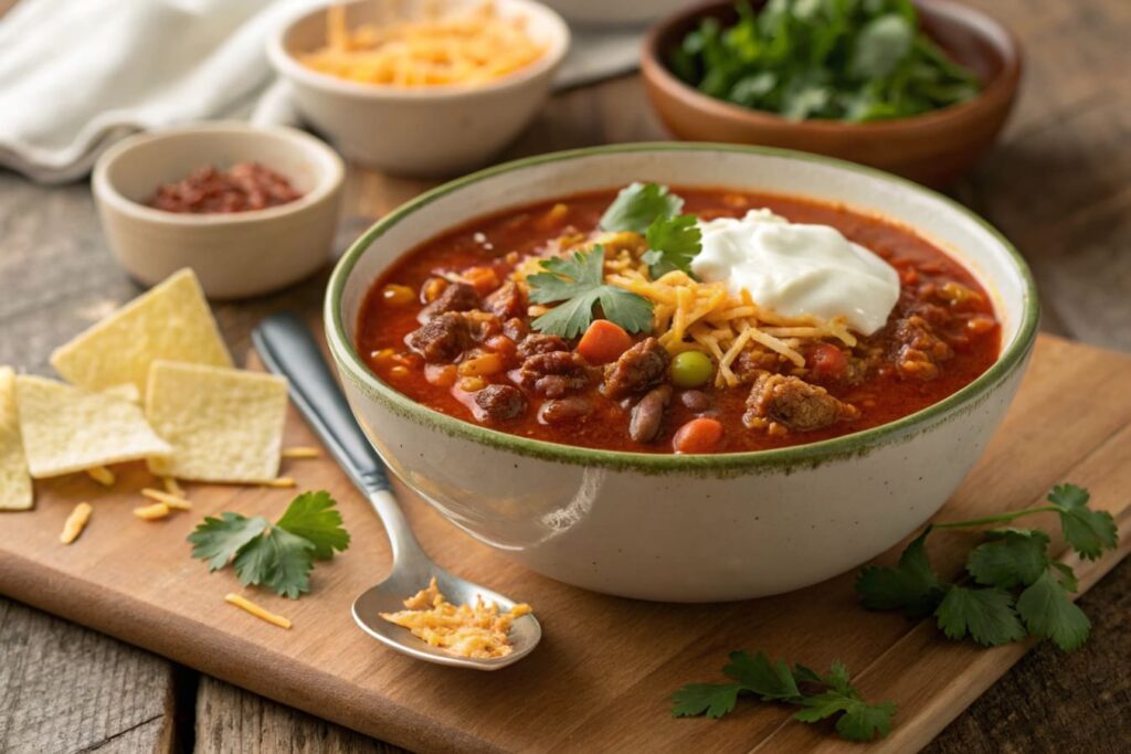 Bowl Of 5 Ingredient Taco Soup With Toppings