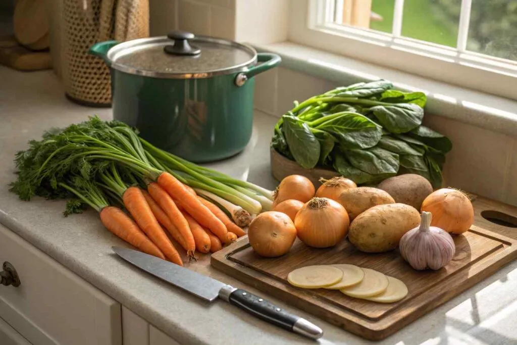 What Veggies Are Good in Soupe? Surprising Ingredients for Best Results 2 Fresh vegetables on a counter ready for soup-making.