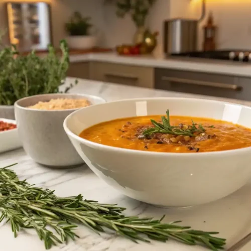 vegetarian soup recipe ideas: Nutritious and Flavorful Recipes for Every Season 2 Hearty Sweet Potato and Lentil Soup on marble counter