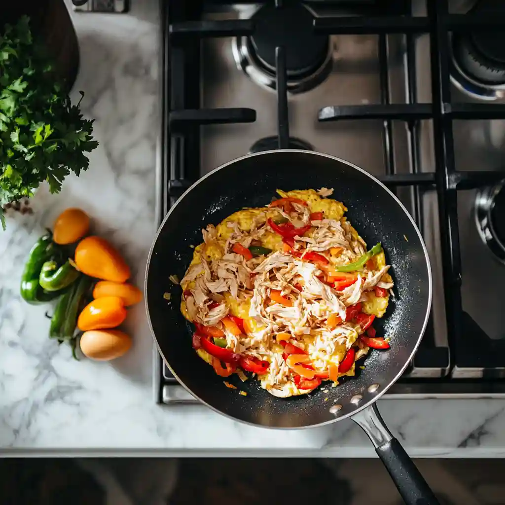 The Delicious and Nutritious World of Chicken Breakfast Recipes 5 Cooking chicken omelette in a modern kitchen
