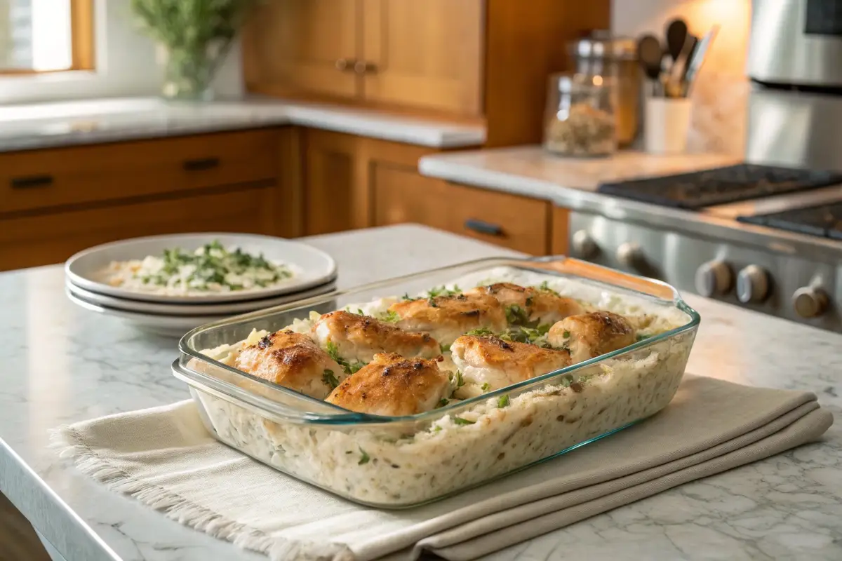 Forgotten Chicken Recipe fresh from oven in cozy kitchen