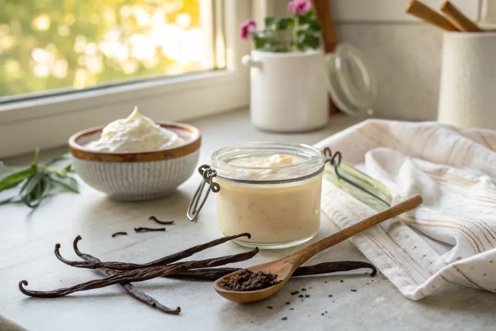 Homemade vanilla bean paste recipe in a cozy kitchen