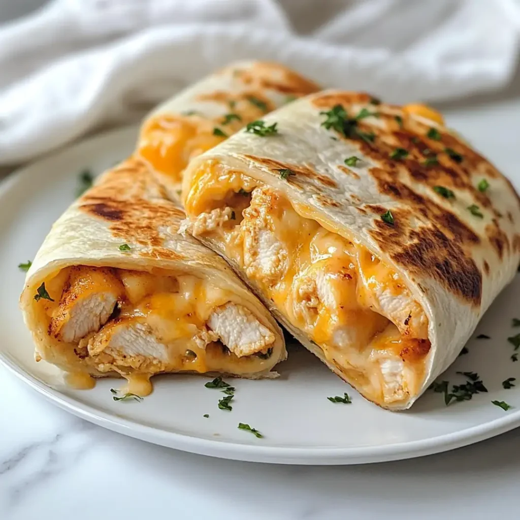 Cheesy Garlic Chicken Wraps 6 Cheesy Garlic Chicken Wraps on white marble countertop